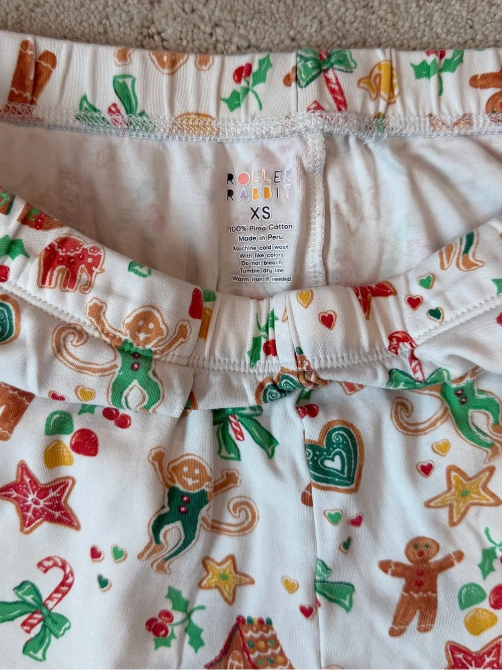 Roller Rabbit Kids Pajamas White with Green, Red, Brown Holiday Print